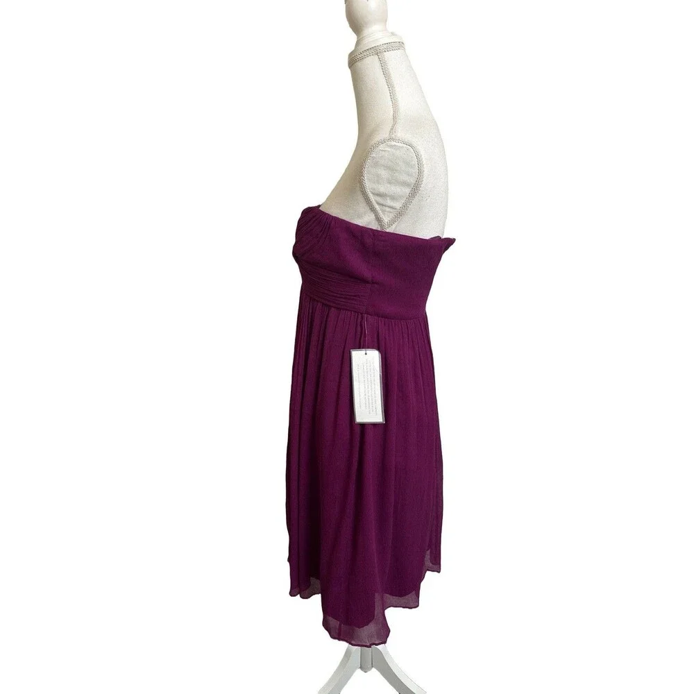 NWT J Crew Sz 4 Taryn Silk Chiffon Strapless Sweetheart Plum Mini Dress 22512